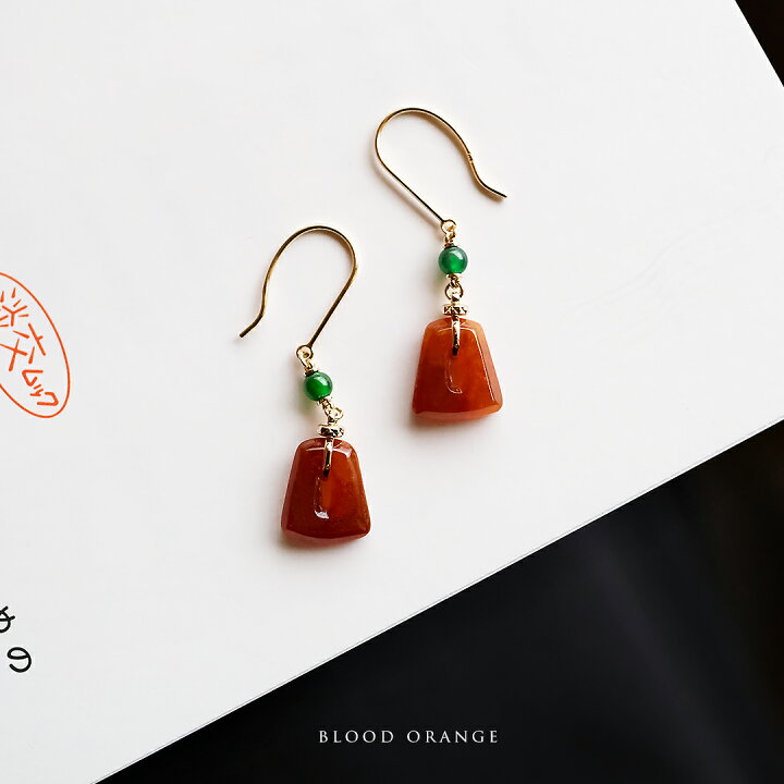 楽天市場】翡翠(ヒスイ) × K18YG ピアス『BLOOD ORANGE』レッド 