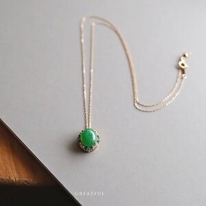 翡翠(ヒスイ)×ダイヤモンド×エメラルド×パライバトルマリン× K18YGペンダント『Greatful』グリーン翡翠 日本製 一点物 希少 無着色 ミャンマー産天然ひすい ジェダイト 硬玉 18金 国石 5月誕生