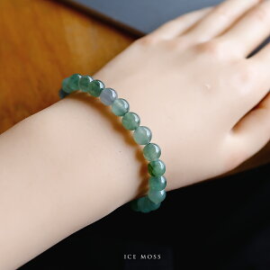 翡翠(ヒスイ) 丸玉ブレスレット『ICE MOSS』(アイシーグリーン翡翠/内周16cm)一点物 無着色 上質 ミャンマー産 天然ひすい ジェダイト 硬玉 天然石 パワーストーン 5月誕生石 プレゼント ビー
