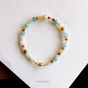 翡翠(ヒスイ) 丸玉ブレスレット『COLORFUL』（ブルーグリーン＆グリーン＆イエロー＆オレンジ翡翠/内周16.0cm）一点物…