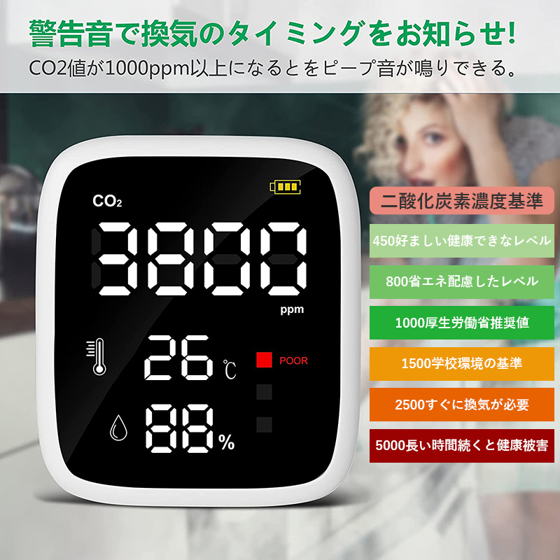 通販 二酸化炭素 濃度計 NDIR 二酸化炭素濃度 測定器 温湿度計 co2濃度