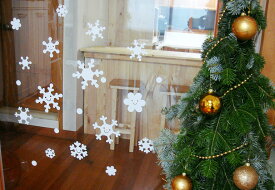 ウォールステッカー クリスマス 雪 Christmas 雪の結晶　D ウィンドウステッカー 窓　鏡　ガラス　転写式 冬 ウオールステッカー Xmas ゴールド文字 snow メール便 送料無料