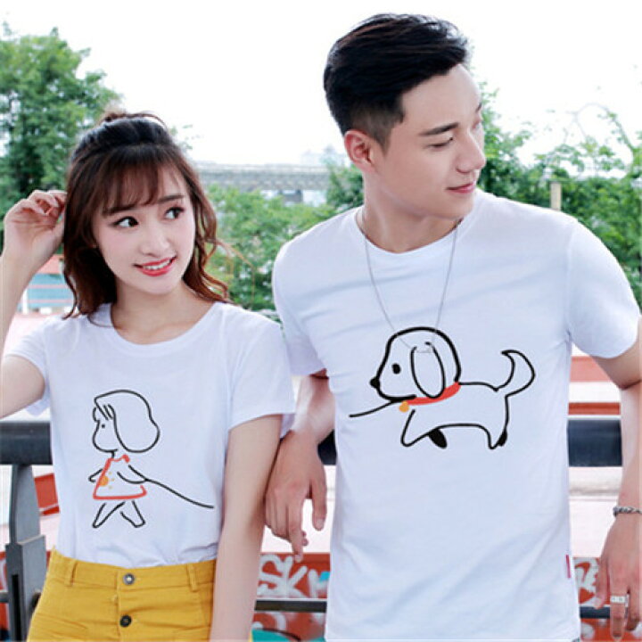 楽天市場 カップル ペアtシャツ 可愛い ペアルック T シャツ お 揃い おしゃれ カップル ペアルック 夏服 メンズ 半袖 オシャレ コーデ レディース 夏 トップス オーバー サイズ ゆったり ダサい ペア ルック カップル カップル お揃い 服 プレゼント 黒 白