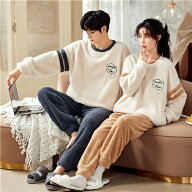 ペア パジャマ 冬 もこもこ 男女2着 セット カップル ペア ルームウェア 長袖 ペアパジャマ モコモコ メ…
