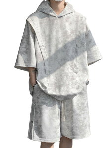 ジャージ 上下 メンズ 夏 半袖 tシャツ カジュアル タイダイ フーデッド 2点セット オーバーサイズ メンズ ブランド おしゃれ セットアップ 誕生日 ギフト 男性用 スウェットtシャツ スウェッ