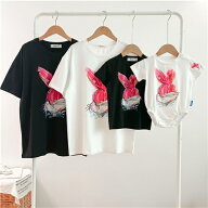 親子 ペアルック tシャツ ペア 白 黒 うさぎ 夏服 親子コーデ 赤ちゃん 親子ペアtシャツ 半袖 コーデ 夏 …