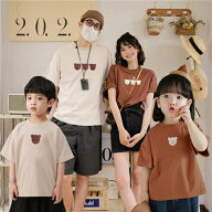 親子 ペアルック tシャツ ペア 白 杏色 コーヒー クマ 夏服 親子コーデ 赤ちゃん 親子ペアtシャツ 半袖 …