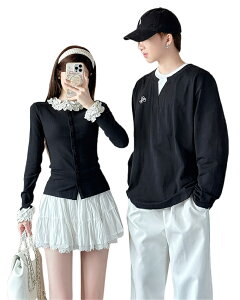 ペアルック トレーナー tシャツ トップス スリムフィット つなぎ ストリートコーデ 秋 無地 長袖トップス ブランド カップル お揃い 服 冬 レディース おしゃれ ペアルックトレーナー 大きい