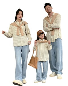 親子 ペアルック シャツ 秋 ペア トップス ショール 春 ストライプ ブラウス 秋服 親子コーデ 赤ちゃん 親子ペアルック おしゃれ カジュアル ペアシャツ 長袖 冬 コーデ 家族 お揃い ブランド