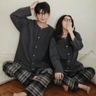 ペア パジャマ 長袖 男女2着 セット 綿100％ uネック 着心地良い 前開き 大きいサイズ カップル 春 秋 春…