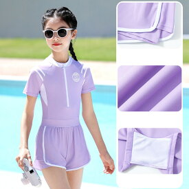 子供 水着 女の子 ワンピース シンプル カジュアル キッズ 夏 女子 スイムウェア オールインワン 速乾 uvカット ラッシュガード 140 150 160 中学生水着 みずぎ スイミング スクール子供水着 海水浴 水遊び 日焼け止め 防寒保温