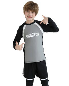 子供 水着 男の子 セット キッズ セットアップ 学生 スイムウェア 速乾 長袖トップス ロングパンツ uvカット 半袖 ラッシュガード 140 150 160 中学生 男子 小学生 子供用フィットネス水着 みず