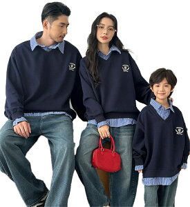 親子 ペアルック 赤ちゃん トレーナー トップス パーカー ジャケット 秋冬 アメカジ ヘビーウエイト 重ね着レイヤード シャツ衿 親子ペアルック 春 秋 ゆったり ママ 女の子 冬 ブランド 長