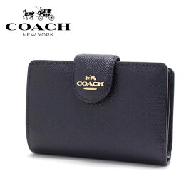 ギフトラッピング無料 コーチ 二つ折り財布 レディース COACH Wallet ラグジュアリー クロスグレーン レザー ミディアム コーナー ジップ ウォレット ミッドナイト 6390 IMMID 【送料無料♪】