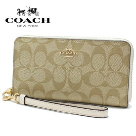 【プレセール開催中】コーチ 長財布 レディース ストラップ付き COACH Wallet ロング ジップ アラウンド ウォレット ラグジュアリー シグネチャー ライトカーキ チョーク C4452 IMDQC 【送料無料♪】