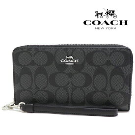 ギフトラッピング無料 コーチ 長財布 レディース COACH Wallet ラウンドファスナー ラグジュアリー シグネチャー グラファイト ブラックサンダー C4452 SVTSQ 【送料無料♪】