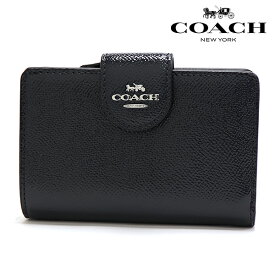 【お買い物マラソンセール開催中】ギフトラッピング無料 コーチ 二つ折り財布 レディース COACH Wallet ミディアム コーナー ジップ ウォレット ラグジュアリー パテント クロスグレーン レザー ミッドナイトネイビー CF233 SVBHP 【送料無料♪】