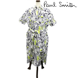 週末セール ポールスミス ワンピース レディース Paul Smith シャツワンピース ホワイト×イエロー 0S W2R 351DB A30564 【送料無料♪】