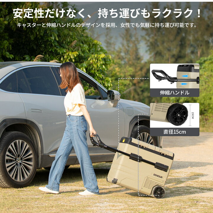 楽天市場 クーポンで479円 ポータブル冷蔵庫 バッテリー別売り Eenour 55l ポータブル 冷蔵庫 バッテリー 交換式 冷蔵庫 小型 冷凍庫 2ドア 車載 冷蔵庫 車 小型冷蔵庫 ミニ冷蔵庫 コンパクト ポータブル キャンプ 車中泊 静音 クーラーボックス 安心のpse