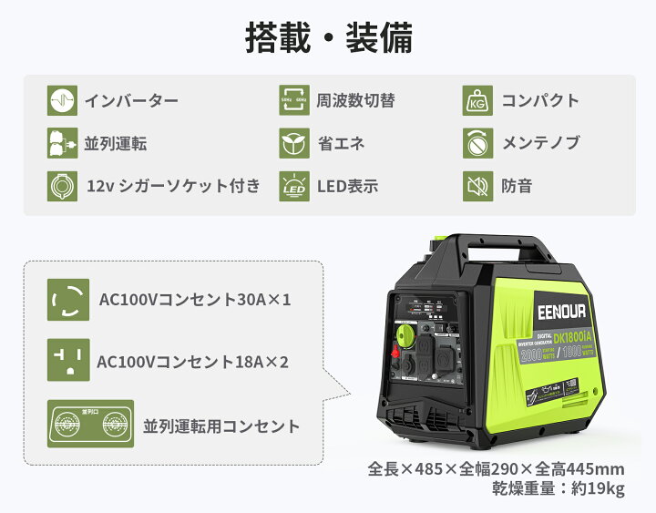 楽天市場】【最安値挑戦 49,900円＋ポイント3倍】EENOUR DK1800iA 発電 