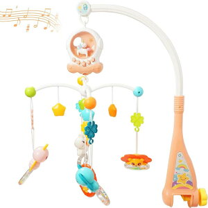 ベビーベッドメリー オルゴール モビール 360度回転 音楽 ベビーベッドおもちゃ 新生児 おもちゃ 知育玩具 赤ちゃん 新生児 贈り物 （ピンク）