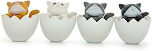 猫の置物 4匹セット 玄関インテリア 招き猫風 白色卵殻デザイン 贈り物に最適