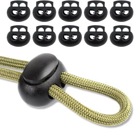 【楽天ランキング1位入賞】スプリングコードストッパー 紐止め 2つ穴 6mm コードロック トグルストッパー ブラック 黒 10個入り