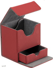 デッキケース トレカ トレーディングカード スリーブ 対応 100枚 以上 収納 ダメカン ダイス 小物入れ PU レザー ブラック ブラックx レッド