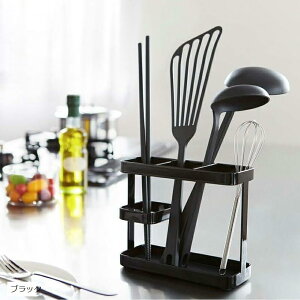 キッチンスタンド 多機能3分割スペースで使い勝手向上 ゴム底 菜箸 ラップ お玉 ゴム底脚で安定と静音性を実現 フライ返し キッチンバサミ 軽量スプーン アルミホイル コンパクト収納 ブラ