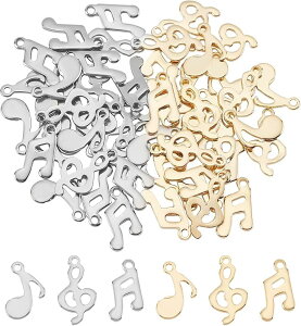 60個 2色 音符 チャーム 3種 ステンレス 高音部記号チャーム 音符ペンダント
