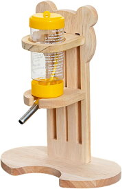 TikTrunk ハムスター 給水器 木製スタンド 高さ調節 80ml対応 小動物用 ウォーターボトル おしゃれ 可愛い (イエロー, 80ml)