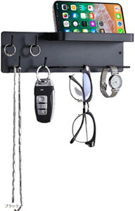 キーフック 壁掛けキーホルダー ウォールフック マグネット付き 鍵 小物収納 スマホトレイ付き 玄関 冷蔵庫 ブラック