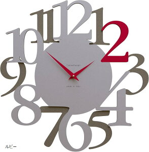 イタリア工房の熟練職人による手作り掛時計 壁掛け時計 Russell ファイアリーレッド サイズ44x45cm MADE IN ITALY イタリア製 おしゃれ 静音 木製 一生もの ギフト 赤い火