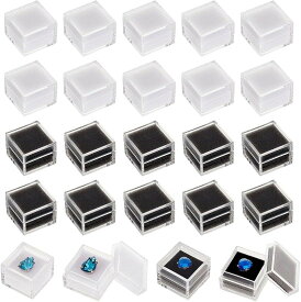 24個2色 ルースボックス ルースケース 宝石箱 宝石ルースディスプレイケース プラスチック 正方形 透明ジュエリーボックス ジュエリー収納ケース スポンジ付き 裸石 小物入れ 2.9x2.9cm