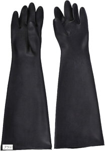 ロング 厚手 ゴム手袋 耐酸 耐アルカリ 60cm ブラック