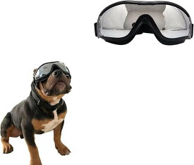犬用ゴーグル 小型犬 中型犬用 UVカット 風防 防塵 ドライブ 散歩用 ドッグサングラス 風砂よけ 旅行 お出かけ アウトドア (ブラック, M)