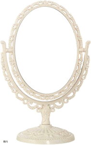 卓上 アンティーク 両面 鏡 化粧 スタンドミラー ヨーロピアン風 大理石調 メイクミラー 丸 楕円 ハート