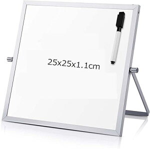 ホワイトボード 卓上 両面 25x25CM 磁気ホワイトボード メッセージボード スタンド付き 小型 マグネット メモ 伝言板 掲示板 セクションボード