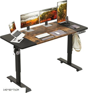 パソコンデスク 電動昇降式 電動式 ゲーミングデスク 机 電動昇降式スタンディングデスク PCデスク 高さ調節可能 メモリー機能付き 幅140CMx奥行60CM 140x60x71CM 140x60CM