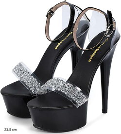 ハイヒール レディース ピンヒール オープントゥ サンダル パンプス キャバヒール キラキラ アンクルストラップ ブラック 23.5 cm 23.0 cm 24.0 cm 24.5 23.5 cm