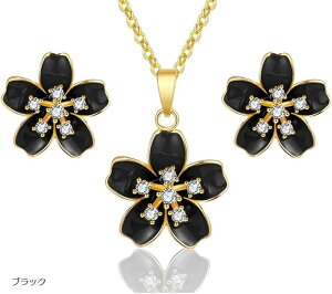 桜 ピアス ネックレス セット さくら レディース スタッドピアス k18金RGP 大人 可愛い 金属アレルギー対応 ピンク ブラック ホワイト レッド イエロー