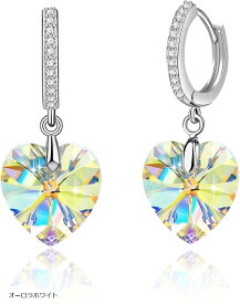 C HLOEOS ピアス レディース 華奢 ハート フープピアス 揺れる 18金プラチナ 金属アレルギー対応ギフトBOX付き パープル ブルー オーロラホワイト