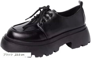シューズ ローファー 紐 レディース 厚底 ソール 快適 美脚 歩きやすい カジュアル 学生 レースアップシューズ ソフトクッション 245 22.5 cm 23.5 cm 24.0 ブラック 24.5 cm