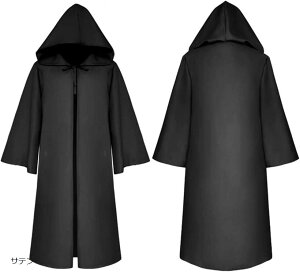 コスプレ 用 フード 付 黒 ブラック マント ペスト マスク スチームパンク ハロウィン 衣装 ホラー パーティー 文化祭 イベント 余興 サテン