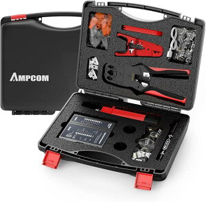 【楽天ランキング1位入賞】LANケーブル自作工具キット 12点工具セット 圧着ペンチ ケーブルテスター プチダウン工具 外皮むき工具 モジュラープラグ 収納ケース付き