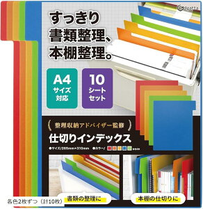 【楽天ランキング1位入賞】すっきり書類 書籍整理 書類整理 仕切り インデックス キャビネットや本棚整理に最適 見出し A4サイズ イガッタ オレンジ ブルー ライトグリーン レッド 各色2枚