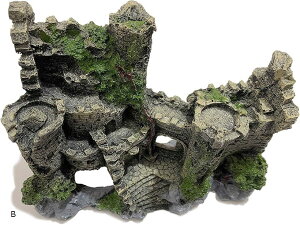 古城 水槽 オブジェ 隠れ家 飾り 置物 アクアリウム オーナメント 装飾 黒 樹脂 飼育 金魚 熱帯魚 砂利 インテリア SN-301-SO B