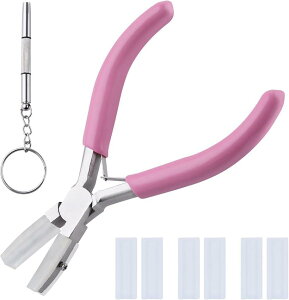 互換品 傷をつけにくい がま口用ペンチ 口金押さえペンチ 仕上げペンチ セット 平ヤットコ 先細 交換用 替えパーツ3ペア ドライバー付き 差し込み 器具 キズなし 平やっとこ アクセサリー用