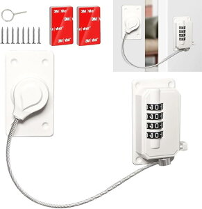 ドアロック 後付け 穴あけ不要 ダイヤル式 強力ワイヤー 360度回転 引き戸 室内ドア 鍵 両面テープ ネジ8本セット ホワイト 2個 ホワイト2個 ブラック