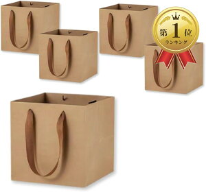 【楽天ランキング1位入賞】厚手クラフト紙袋 正方形 マチ広 ギフト用 5枚セット 贈り物 包装バッグ 20x20x20cm ブラック 15x15x15cm ブラック クラフト紙 15x15x15cm